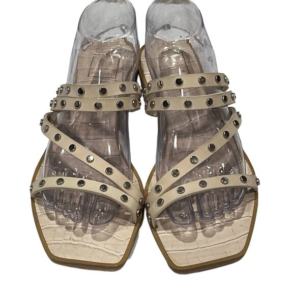 DOLCE VITA  Sandal Studded Strappy Slide Cream Flats Edgy Comfortable Womens 9.5 - Picture 2 of 9